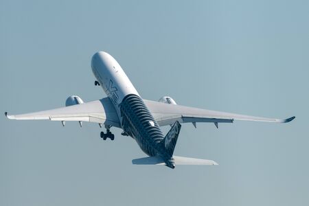 August 30, 2019. zhukovsky, russia. long-range wide-body twin-engine passenger aircraft airbus a350-900 xwb airbus industrie at the international aviation and space salon maks 2019.