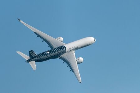 August 30, 2019. zhukovsky, russia. long-range wide-body twin-engine passenger aircraft airbus a350-900 xwb airbus industrie at the international aviation and space salon maks 2019. Stock Photo