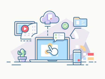 laptop, cloud, mobile, video, data transfer clip art preview