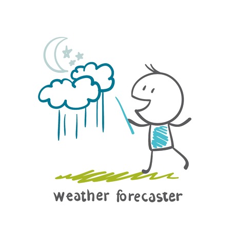 天気予報夜イラストで雨の中を語る のイラスト素材 ベクタ Image
