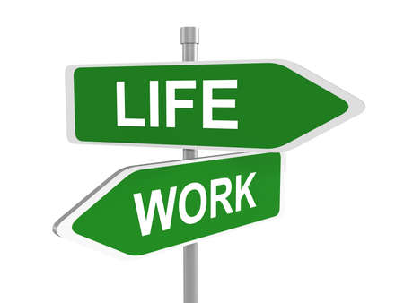 2 つの緑の道路標識を人生や仕事の選択 3 D イラスト の写真素材 画像素材 Image