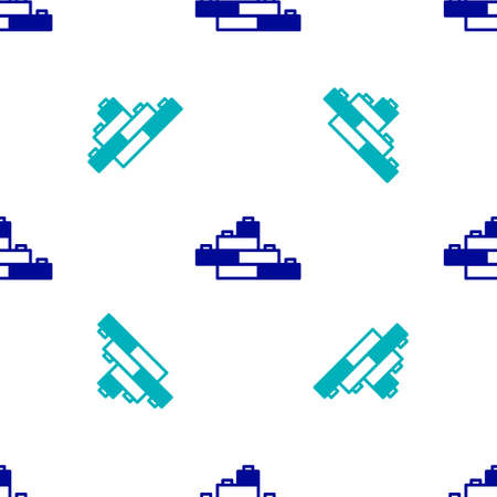 Blue toy building block bricks for children icon isolated seamless pattern on white background. vector Stock Photo
