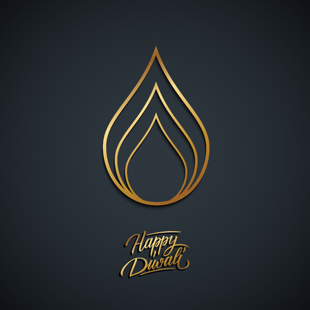 Happy diwali holiday background for light festival of india with gold colored hand lettering text design.