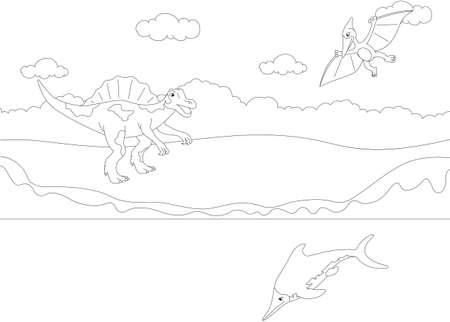 面白いかわいいテロダクティル 魚竜 スピノサウルス 子供の教育的なゲーム 塗り絵 ベクトル図 のイラスト素材 ベクタ Image 面白いかわいいテロダクティル 魚竜 スピノサウルス 子供の教育的なゲーム 塗り絵 ベクトル図 のイラスト素材 ベクタ Image