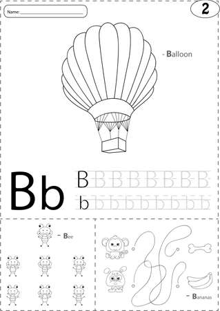 Cartoon Balloon Bee And Bananas Alphabet Tracing Worksheet Writing A Z Coloring Book