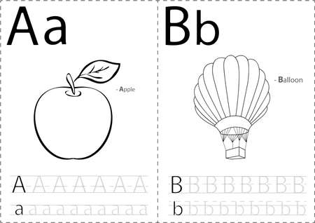 cartoon apple and balloon alphabet tracing worksheet writing
