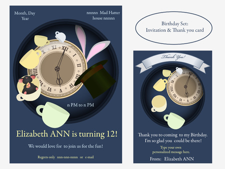 不思議の国のアリス マッドティー パーティー誕生日の招待状 レトロなイラスト のイラスト素材 ベクタ Image 不思議の国のアリス マッドティー パーティー誕生日の招待状 レトロなイラスト のイラスト素材 ベクタ Image