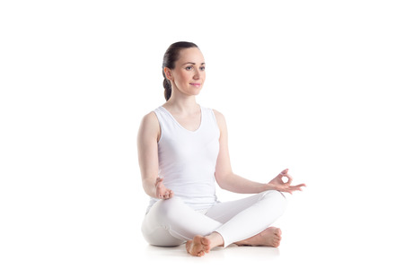 Sporty Beautiful Young Woman Practicing Yoga Sitting In Easy Decent Pleasant Pose Sporty Beautiful Young Woman Practicing Yoga Sitting In Easy Decent Pleasant Pose