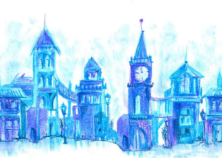 虹の街 本 ノート カバーの水彩イラスト ファンタジー夢日本画 の写真素材 画像素材 Image