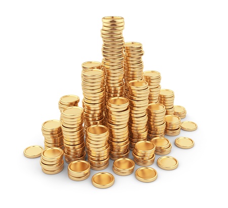 Gold coin: Heap đồng tiền vàng 3D Business khái niệm Isolated trên nền trắng