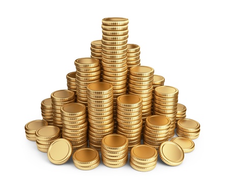 Gold coin: Big đống tiền xu. 3D Biểu tượng bị cô lập trên nền trắng