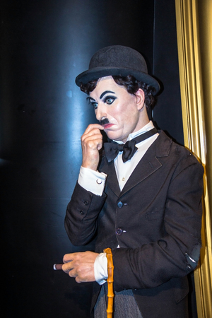LONDON , UK - JUNE 7, 2015: Charlie Chaplin, the actor, Madame Tussauds museum.. Marie Tussaud was born as Marie Grosholtz in 1761