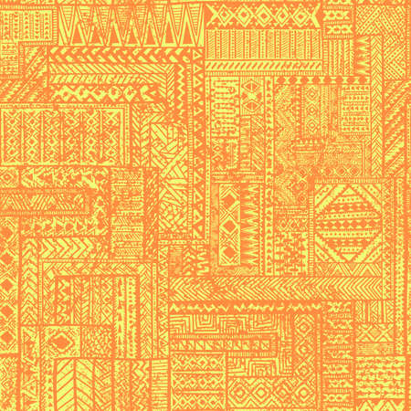 ビンテージのシームレスなパターンのパッチワーク 手で描かれた幾何学的な抽象化です 民族 部族のモチーフ グランジ壁紙 のイラスト素材 ベクタ Image