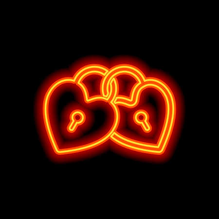 linked hearts lock icon orange neon style on black background