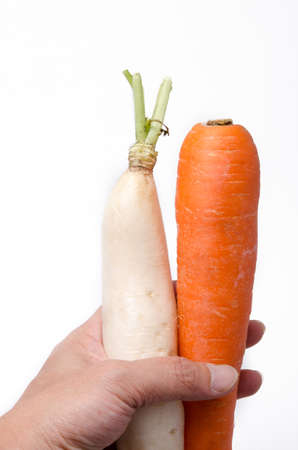 新鮮な大根 人参白背景に分離されました の写真素材 画像素材 Image
