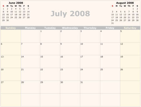 sunday through saturday calendar