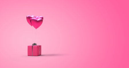 Gift hanging on balloons pink background 3d rendering Фото со стока Gift hanging on balloons pink background 3d rendering Фото со стока