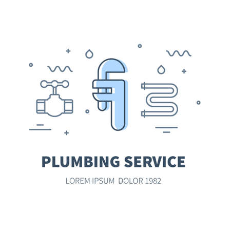 サービス コンセプト設計図と調節可能なパイプレンチのロゴを配管 のイラスト素材 ベクタ Image 78536234