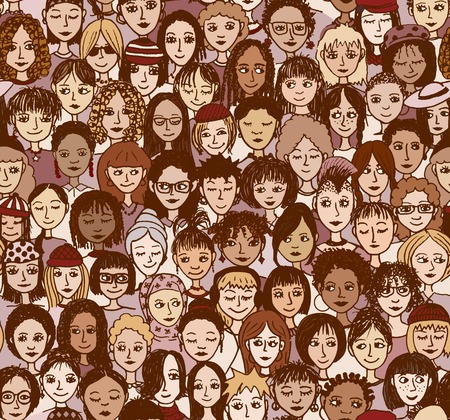 wallpaper International Women s Day: Phụ nữ - tay rút ra mô hình liền mạch của một đám đông phụ nữ khác nhau từ nguồn gốc dân tộc đa dạng Hình minh hoạ