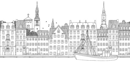 Copenhagen, denmark, seamless banner of the city%u2019s skyline. Banco de Imagens