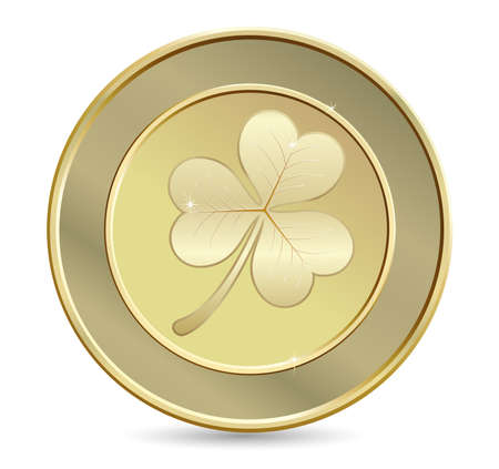 Gold coin: Đồng xu vàng với cỏ ba lá. Ngày biểu tượng Thánh Patrick