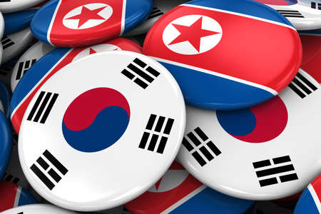 北朝鮮とヨーロッパの関係 北朝鮮 ヨーロッパ 3 D イラストのバッジ