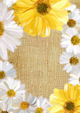 painting with flowers over canvas texture