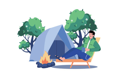 A man goes camping to enjoy nature