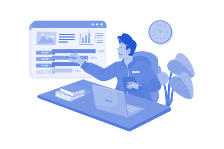 blue man analyzing data at desk clip art preview