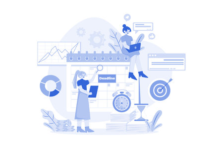 business people planning deadline, blue style clip art preview