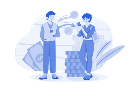blue people transferring money via mobile clip art preview