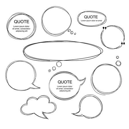 Collection de bulles de bande dessinée gribouillées avec un style dessiné à la main. copiez l'espace pour le devis. ensemble de modèles pour votre texte. illustration vectorielle eps8
