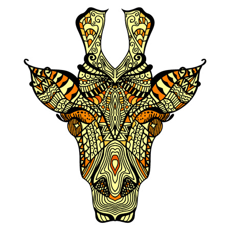Hand Drawn Giraffe With Ethnic Floral Doodle Pattern Coloring Page Zentangle Design
