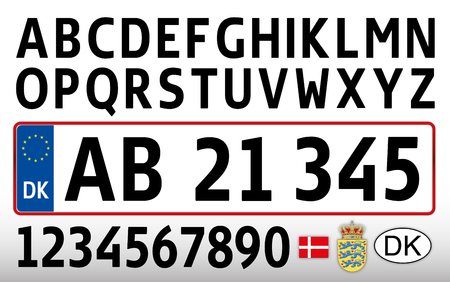 Danish car plate, letters, numbers and symbols