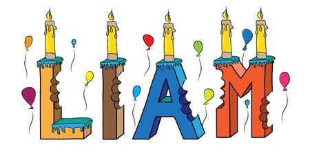 El Nombre De Noah Mordio La Torta De Cumpleanos Colorida De Las Letras 3d Con Las Velas Y Los Globos Ilustraciones Vectoriales Clip Art Vectorizado Libre De Derechos Image