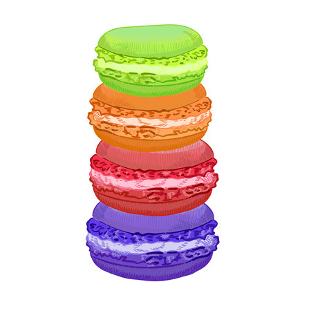 マカロンのベクトル イラスト手描き 赤 オレンジ 青 緑 のイラスト素材 ベクタ Image