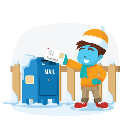 サンタに手紙を送る青い少年 ストックイラスト のイラスト素材 ベクタ Image