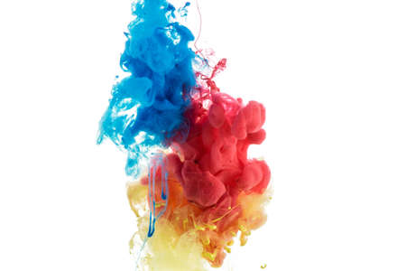 abstract acrylic paint color swirls in water on white background