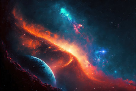 Luna En El Cielo Estrellado De La Noche Con Nebulosa De Cometa Y Viento Estelar En Bengalas De Neón Verde Lila Azul Y Cósmico Fotos, retratos, imágenes y fotografía de archivo libres