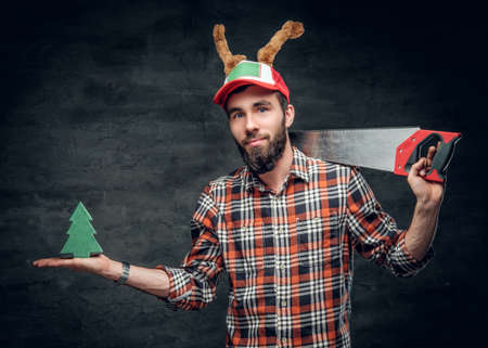 christmas scene a bearded carpenter man in a plaid shirt and a hat with holiday - Christmas Plaid Shirt christmas scene a bearded carpenter man in a plaid shirt and a hat with holiday - Christmas Plaid Shirt