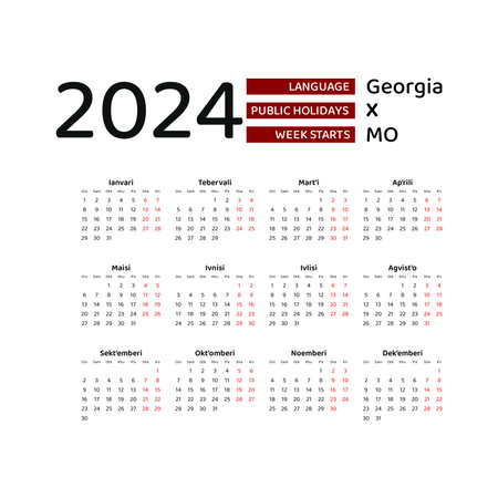 Georgia calendar 2024 week starts from monday vector graphic design georgian language