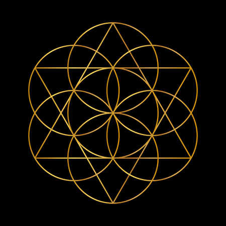 Flower of Life. Golden Vector Sacred Geometry isolated on black. Иллюстрация