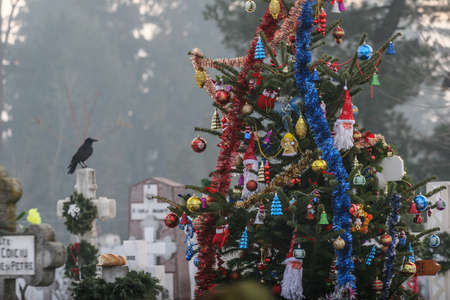 Bucharest Romania December 25 2009 A Grave Is Decorated With Christmas Bucharest Romania December 25 2009 A Grave Is Decorated With Christmas