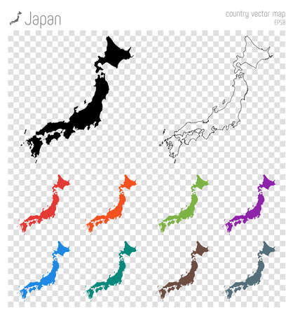 日本の高詳細地図 カントリーシルエットアイコン 孤立した日本の黒地図のアウトライン ベクターの図 のイラスト素材 ベクタ Image