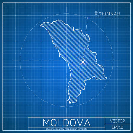 moldova blueprint map template with capital city chisinau marked