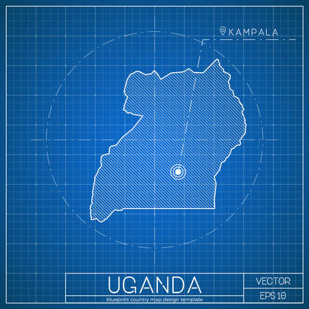 uganda blueprint map template with capital city kampala marked