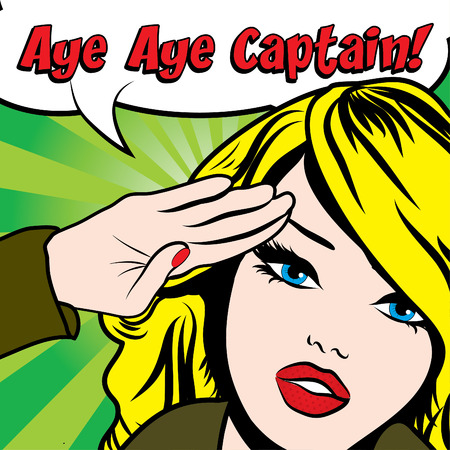 アイアイ アイアイ キャプテン タイポグラフィーとポップアート女性 のイラスト素材 ベクタ Image