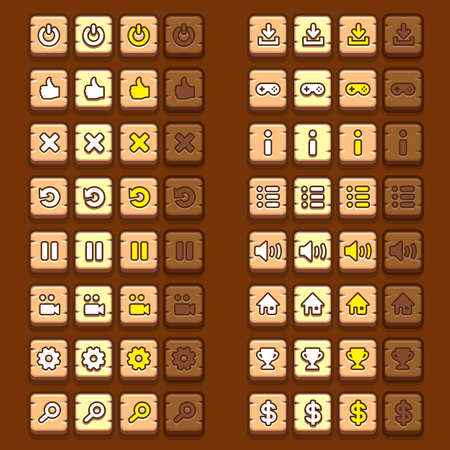 木製のゲーム アイコン ボタンのアイコンは インターフェイス Ui のイラスト素材 ベクタ Image