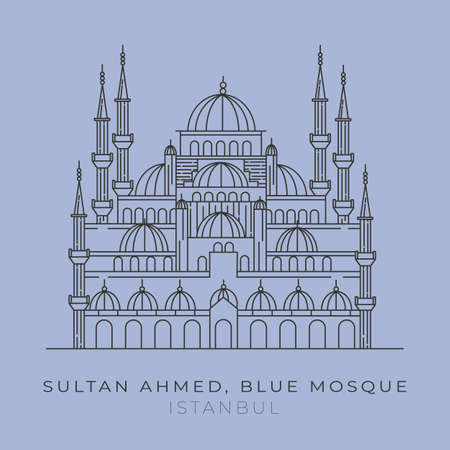 Vector Of The Blue Mosque Sultan Ahmed Line Art Illustration Design