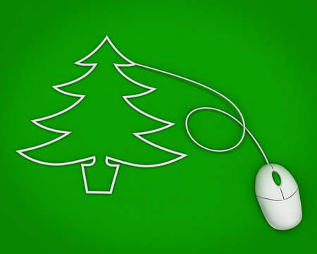 christmas tree depicted with computer mouse cable over green stock computer christmas tree